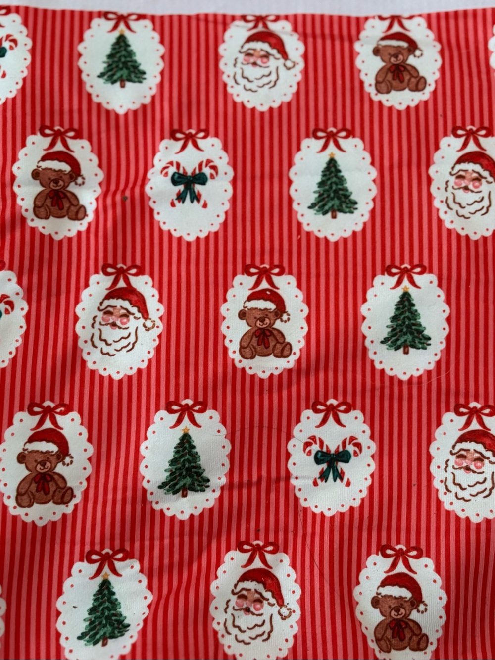 Festive Red Christmas DBP Fabric with Santa, Tree & Teddy Pattern - Picture 3 of 3